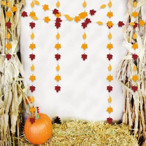 Fall maple leaf garland banners in warm autumn colors for Thanksgiving party home decoration
