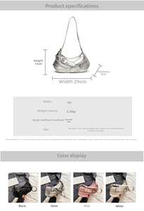 Detailed size chart for vintage baguette bag showing dimensions and PU material specs