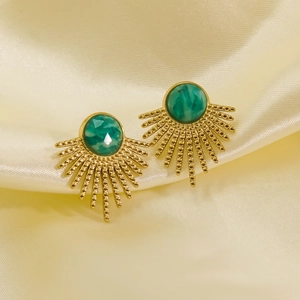 Boucles d'oreilles luxueuses en acier doré 14K avec des pierres naturelles d'amazonite verte
