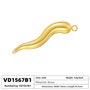 Polished brass Italian horn pendant with detailed size measurement and 3.0g weight info