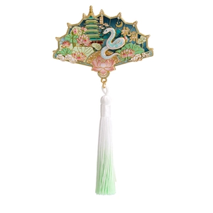 Hangzhou West Lake souvenir fan-shaped magnet with Leifeng Pagoda and green tassel