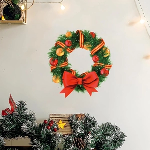 Christmas Wreath Wall Sticker PVC Window Decal With Red Bow Ornament Balls Pine Needle For Holiday Home Decor