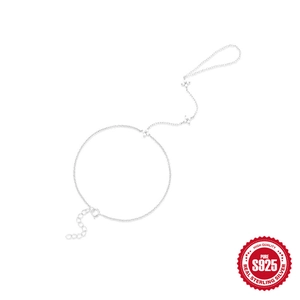 Minimalist S925 sterling silver hand harness with four-leaf flower and layered chain