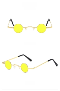 Front and 45-degree side views of retro punk small round sunglasses with gold metal frame
