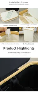 Detail showing the foldable bamboo frame structure and Velcro seal on the fabric laundry hamper
