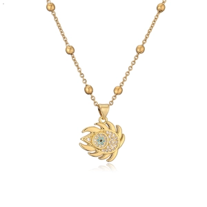 Collana placcata oro 18 carati con ciondolo malocchio e zirconi blu e bianchi