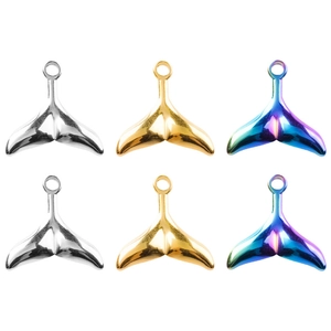 Whale Tail Pendant 304 Stainless Steel Fishtail Charms For DIY Jewelry Making Polished Metal Iridescent Gold Silver