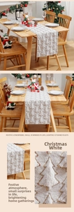 Detail of Christmas table runner with white faux fur and golden sequin tree embroidery