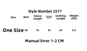 Detailed size guide table for gradient cable knit sweater with measurements in centimeters