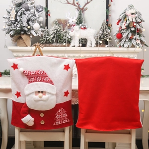 Christmas chair cover featuring 3D Santa Claus design with snowflakes and tree decorations