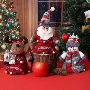 Christmas Gift Bags Santa Snowman Reindeer Plush Drawstring Pouches For Candy Apple Holiday Party Decor