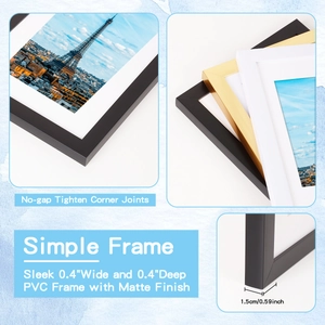 Detail of matte PVC frame with precise 0.4 inch width and seamless corner joints
