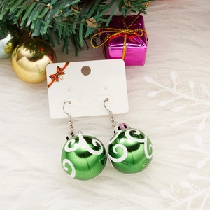 Christmas green spiral resin ball earrings on Merry Christmas display card