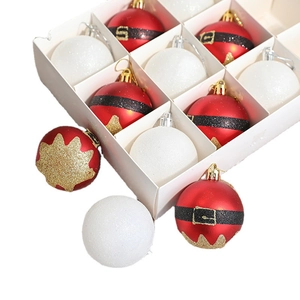 Set of 12 red and white 6cm Christmas ball ornaments with festive glitter patterns