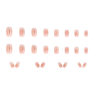 24pcs pink ombre press-on nails with silver glitter and shimmer on white background