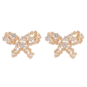 Elegant gold-plated butterfly stud earrings with sparkling cubic zirconia stones