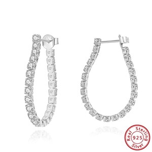925 Sterlingsilber Runde Creolen Mit Strass Personalisierte Geometrische D-Form Trendiger Edler Schmuck Für Damen