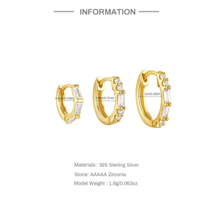 Detailed sizing chart for gold 925 silver hoop earrings set with AAAAA zirconia stones