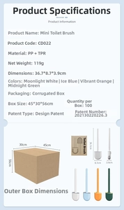 Detailed size specifications for the slim TPR silicone wall-mounted toilet cleaning brush