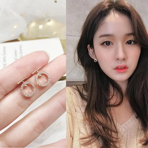 Round Circle Stud Earrings With 925 Sterling Silver Earring Post Copper Zirconia Elegant Geometric Jewelry For Women