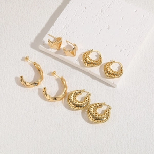 Luxury 14K gold plated geometric hoop earrings set with hollow star patterns