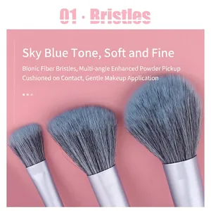 6-piece sky blue makeup brush set with soft bionic fiber bristles and matte handles