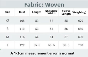 Size chart showing chest, length, and weight for women's tweed cropped jacket