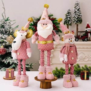 Pink and gold Christmas plush set with Santa, reindeer and snowman festive decorations