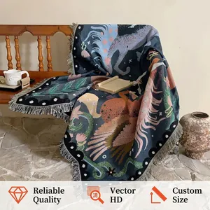 Bohemian Unicorn Woven Throw Blanket Polyester Cotton Jacquard With Tassels For Sofa Couch Picnic Camping Outdoor Tapestry