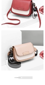 Detail of crossbody bag with metal logo, color-blocking design and plush charm accessory
