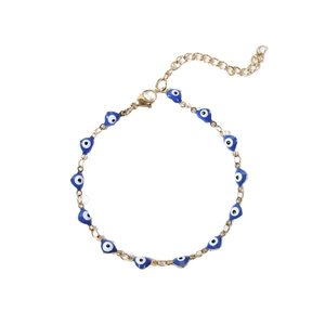 Bracelet en acier inoxydable plaqué or 18K avec breloques cœur mauvais œil bleues et fermoir
