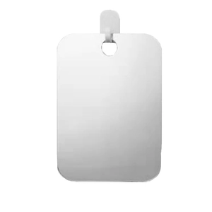 Rectangular white acrylic fogless shower shaving mirror with rounded corners and hanging hole