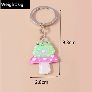 Cartoon frog on mushroom acrylic keychain, dimensions 9.3cm by 2.8cm, weight 6g detail