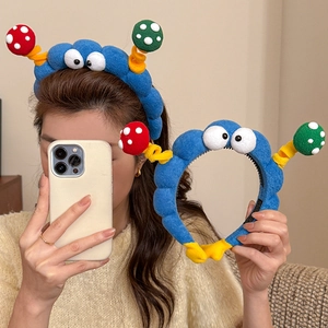 Cerchietto In Peluche Mostro Divertente Blu Occhi Grandi Fungo Molla Cartone Animato Simpatico Accessorio Per Capelli Donna Ragazza