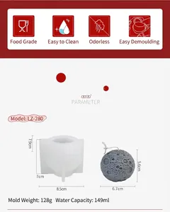 Detailed dimensions and food-grade silicone mold specifications for 3D moon candle making