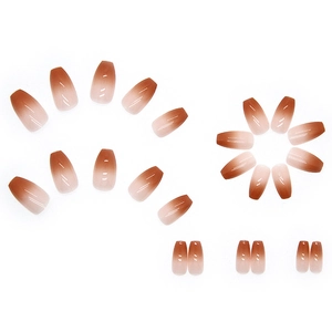 French brown gradient ballerina press-on nails set with 24 pieces on white background