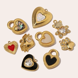 Assorted gold plated panda paw heart and bear charms with zircon shell inlay for jewelry