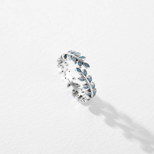 Minimalist S925 sterling silver leaf open ring with turquoise stones on white background