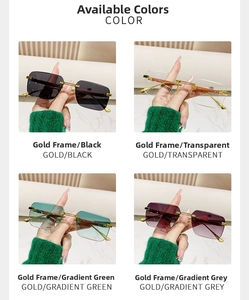 Frameless rectangular sunglasses in four colors with wood grain textured metal temples