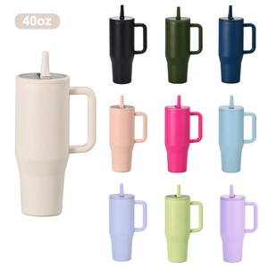 Detailed comparison of 40oz insulated tumblers in beige and diverse vibrant colors