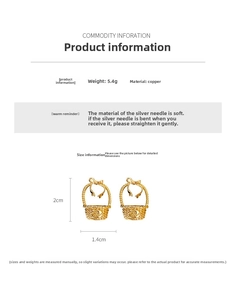 Detailed size and weight specs for gold bow basket earrings with silver pins