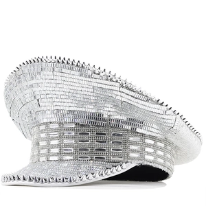 Chapeau De Capitaine À Paillettes Et Strass Argentés Punk À Rivets Scène Performance Fête Carnaval Femmes Étincelant
