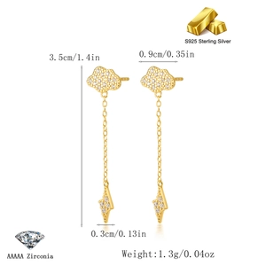 Detailed view of S925 sterling silver cloud lightning tassel earrings with dimensions 3.5cm