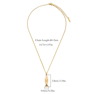 Detailed view showing dimensions of champagne gold fish pendant and 40+5cm adjustable chain