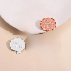5-piece geometric enamel alloy pin set featuring funny slogans and unique shapes
