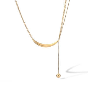 Chic golden stainless steel collar necklace featuring curved metal bar and ball pendant