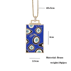 Detail showing brass Evil Eye pendant dimensions and material weight specifications