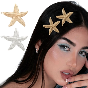 Starfish Hair Clip Zinc Alloy Rhinestone Vintage Sea Shell Beach Theme Hair Pin Accessory For Women Girls