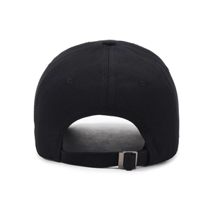 Schwarze Baumwoll-Baseballkappe mit verstellbarem Riemen und dunkelgrauer Metallschnalle