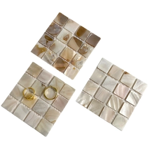 Handmade square seashell coaster with natural mother of pearl mosaic tiles for table decor